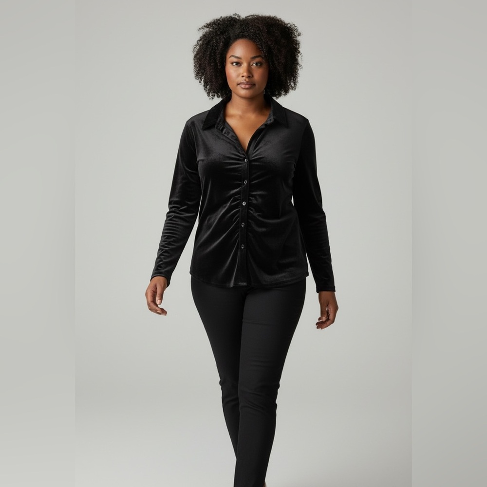 (23)Sanctuary Black Velvet Button Down Shirt SZ: XL